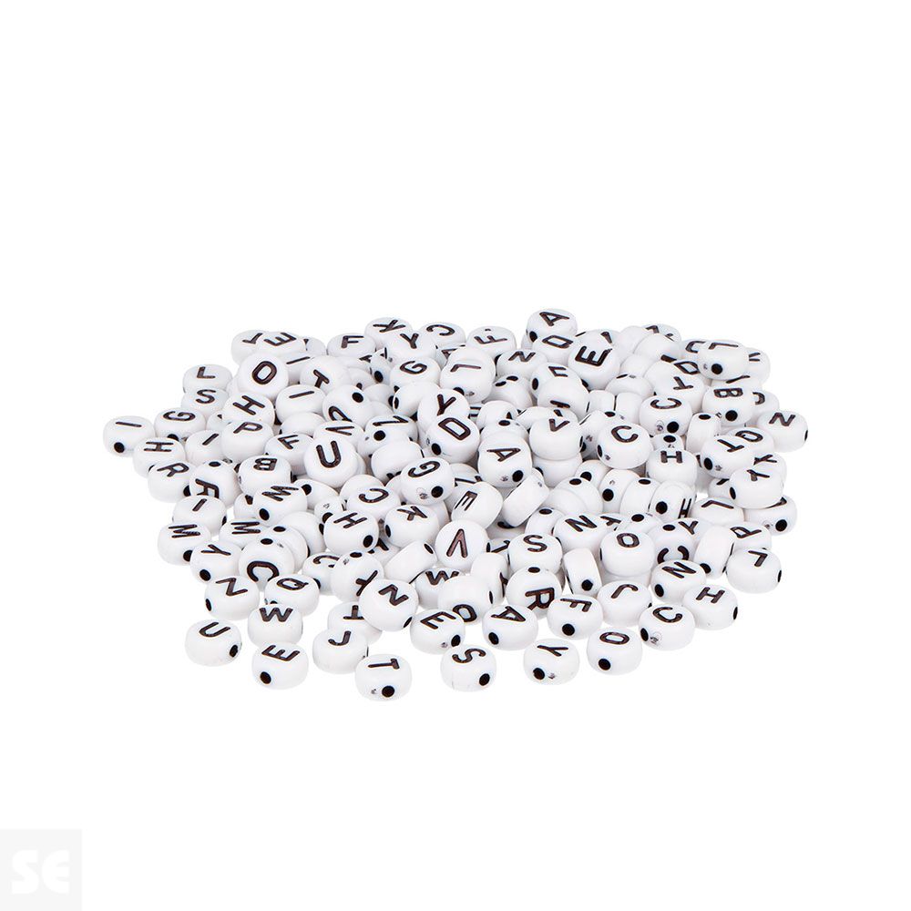 Cuentas Plástico Redondas Letras Blanco/Negro