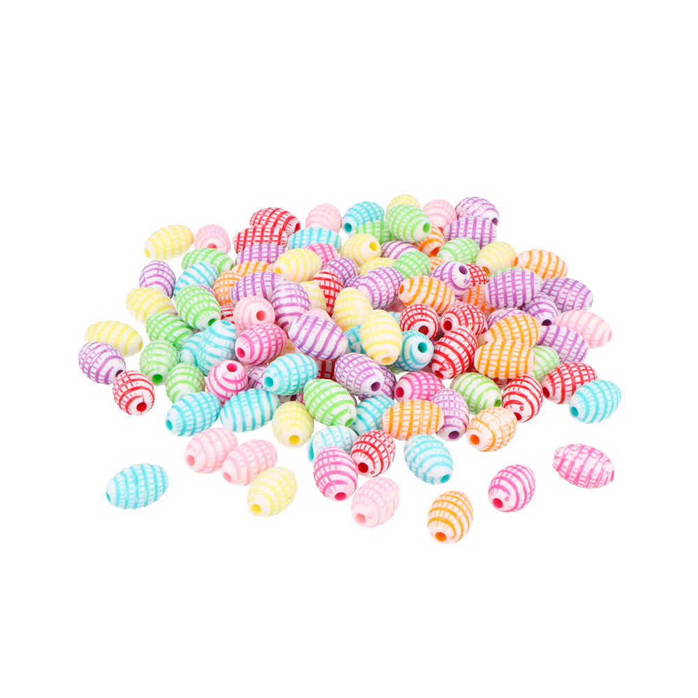 Bote Cuentas Plást Olivas Estriadas Multic. Opaco 12x08mm. 550u. +- E7614