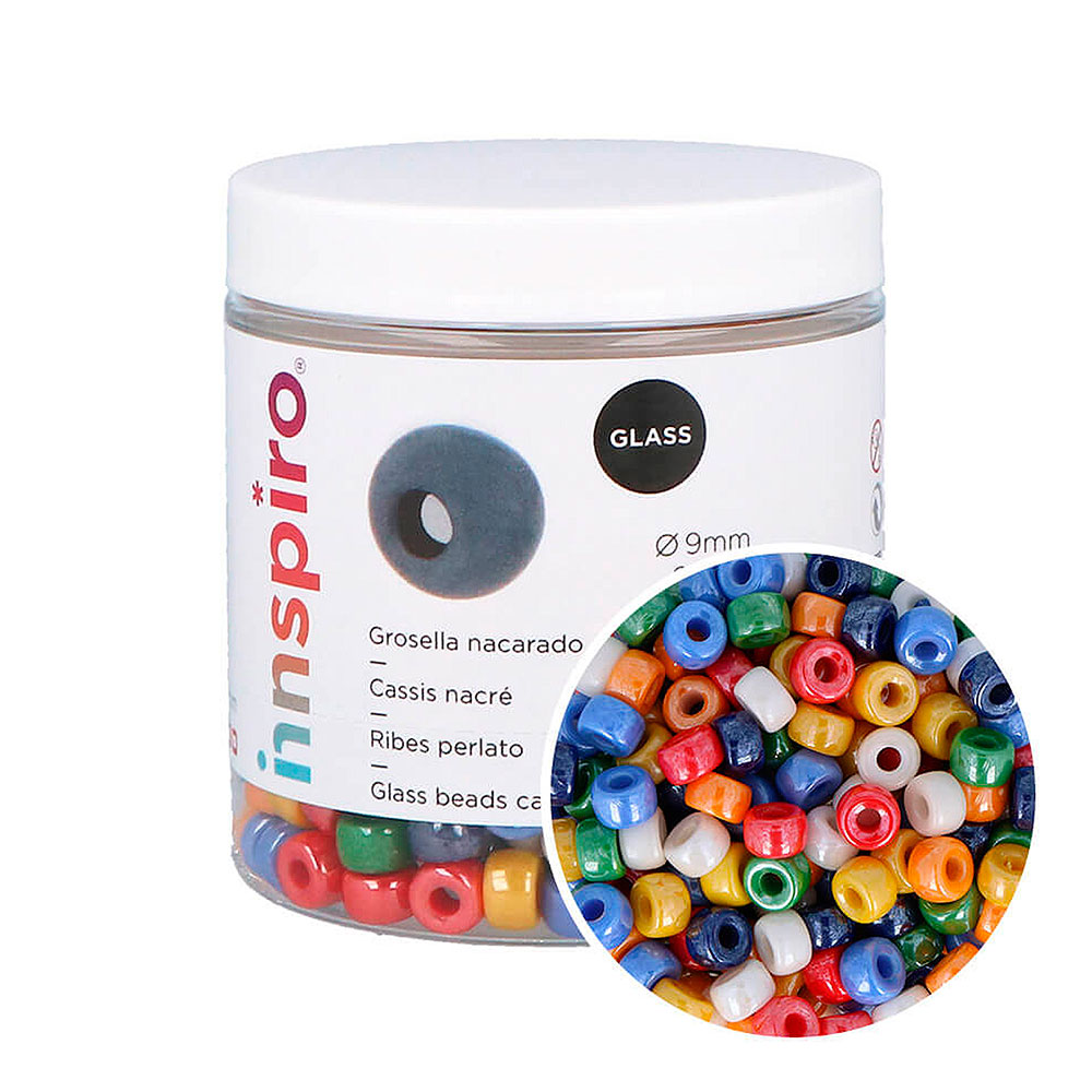 Bote Cuentas Grosellas Vidrio Multic Op. Lustr 9mm. 250gr. +- MIX-N-7B250