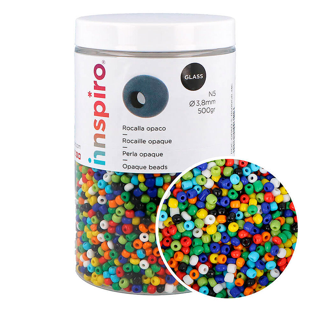 Bote Cuentas Vidrio 5 Multic. Opaco 5mm. 500gr. Aprox. OPAQ-5-B500G