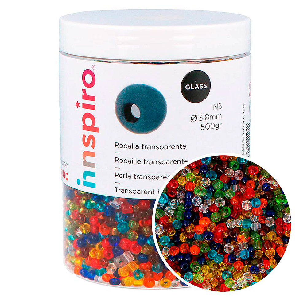 Bote Cuentas Vidrio 5 Multic. Transp. 5mm. 500gr. +- TRANS-5-B500