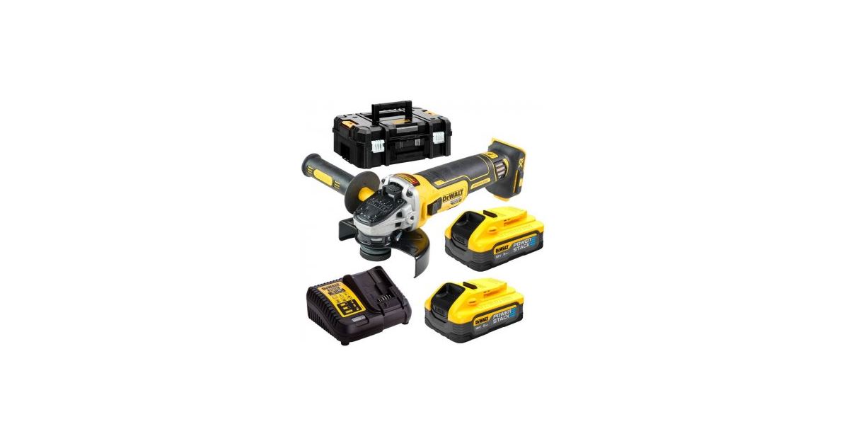 DEWALT Amoladora angular inalámbrica + estuche (2x5Ah PowerStack) DCG405H2T