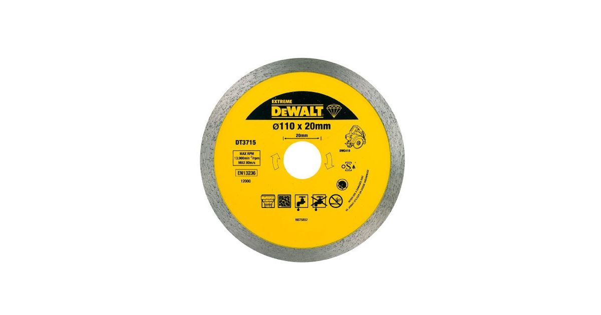 DeWALT Disco de diamante para cortador de azulejos 110 x 20 mm para cortar mármol, porcelana, granito DT3715