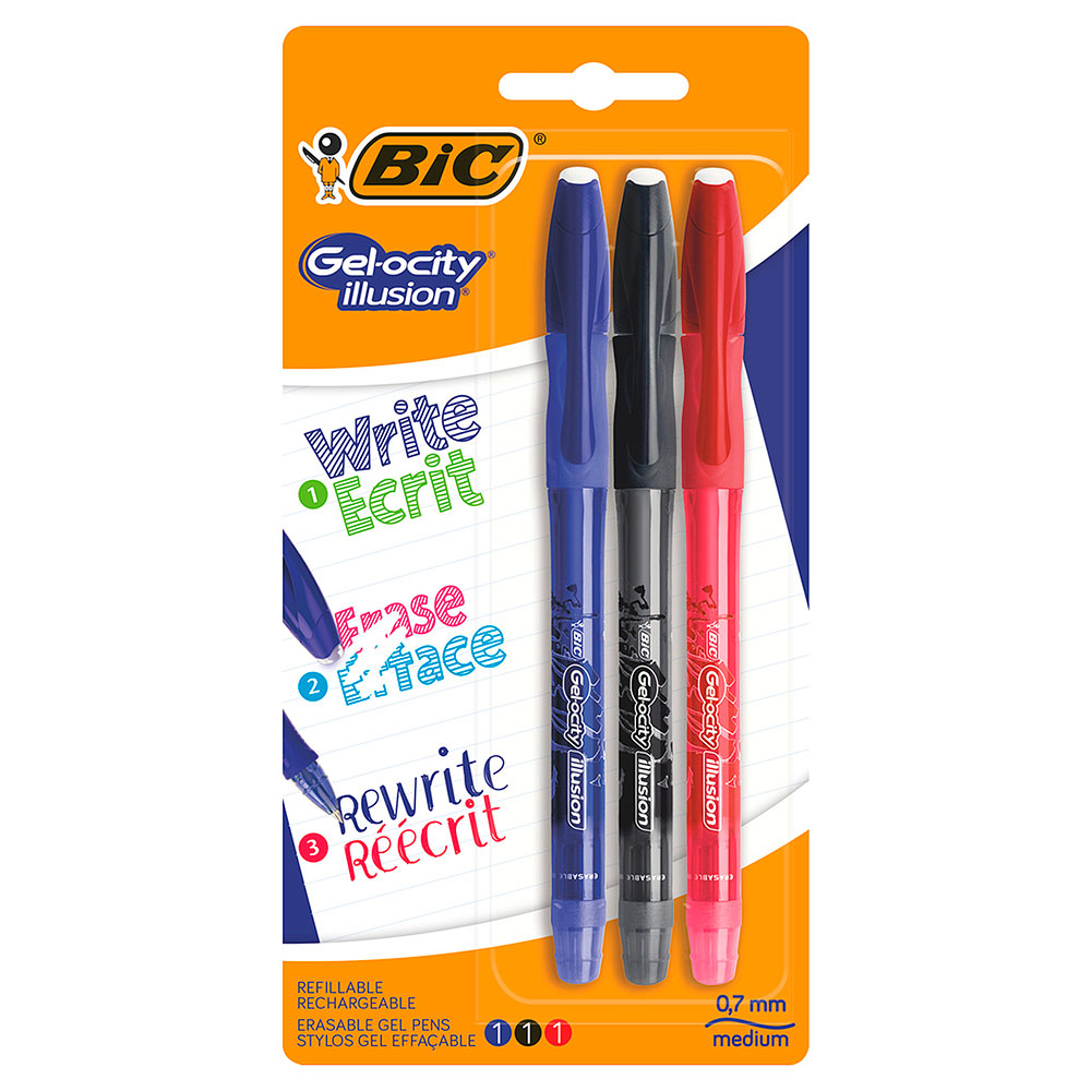 3 Bolígrafos Borrable Illusion 3 colores - Negro, Azul, Rojo