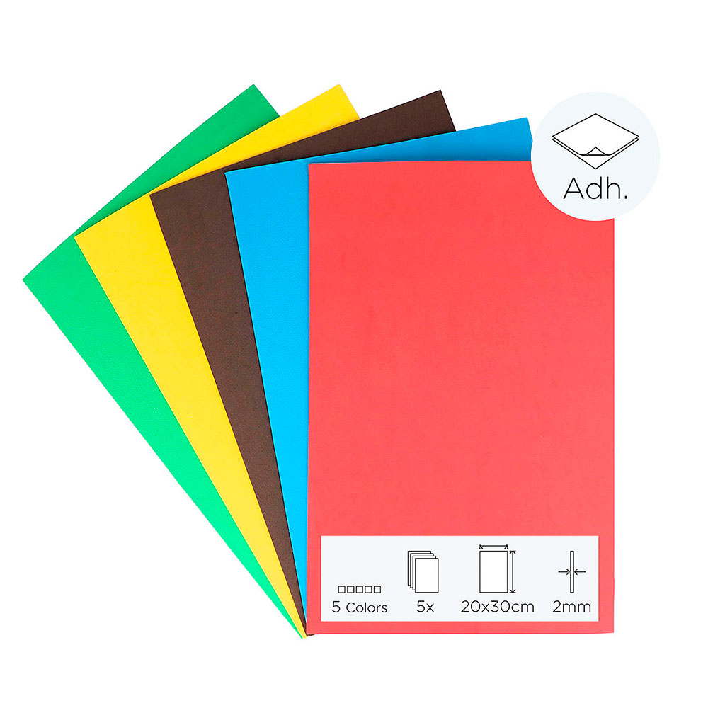 5 Láminas Goma Eva Adh Colores 20x30cm.X2mm.