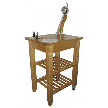 Mesa jamonera soporte giratorio y ruedas haya