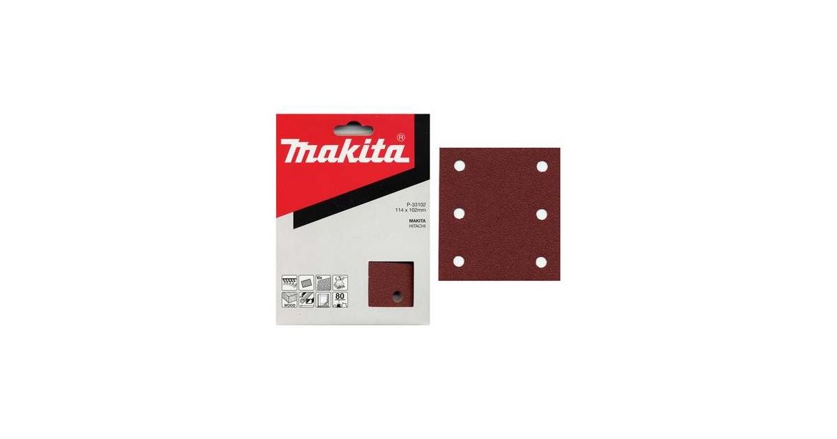 Papel de lija MAKITA 102x114 mm 6 agujeros K320, 10 piezas P-33168