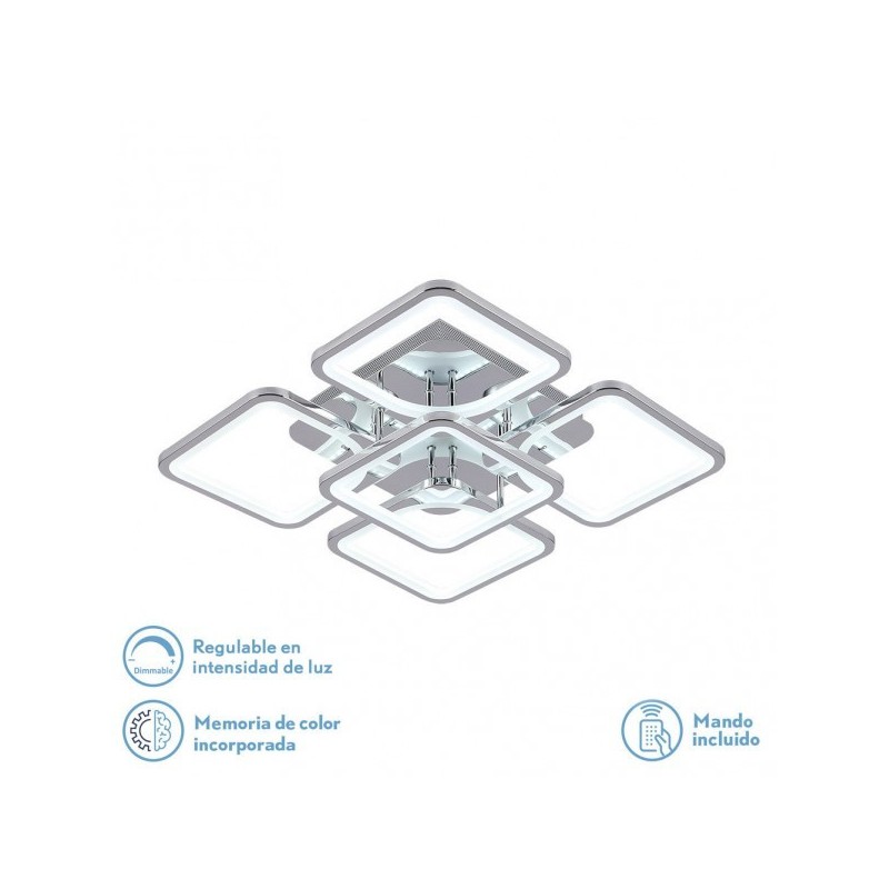 Plafon 129w 3000-4000-6500k Cromo Elara 9x58x58Cm 17415lm C.remoto,regulador Y Memoria