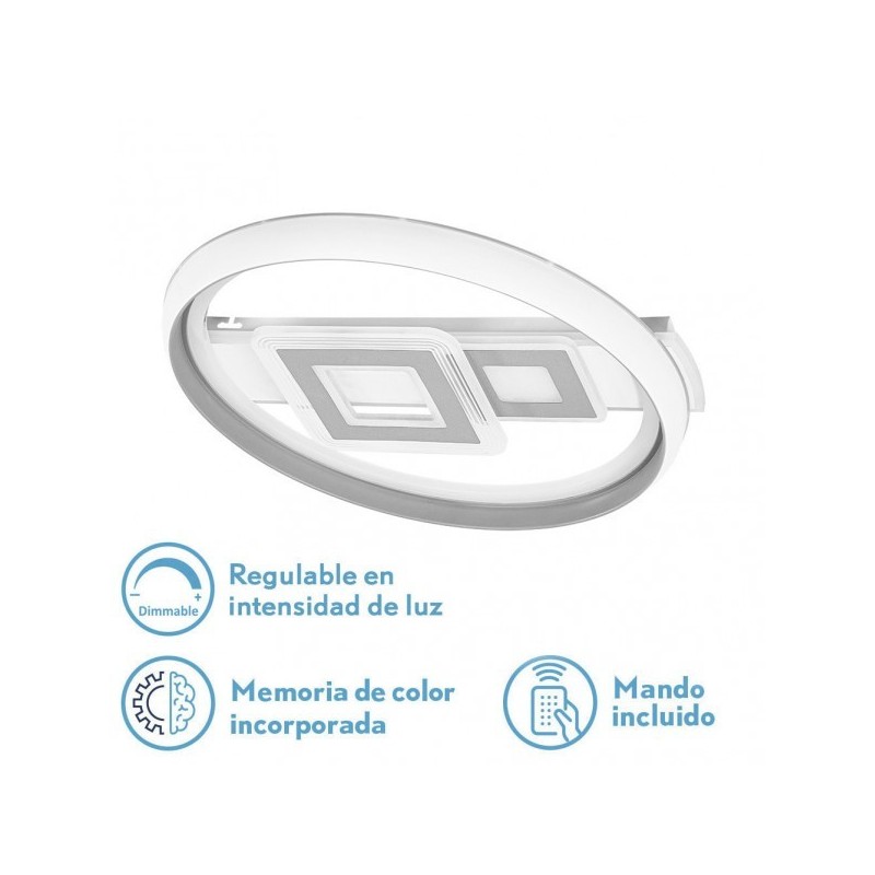 Plafon 80w Sucre 3000-4000-6500k Blanco/gris 7x51x51 Cm Reg.Intensidad, Control Remoto Y Memoria