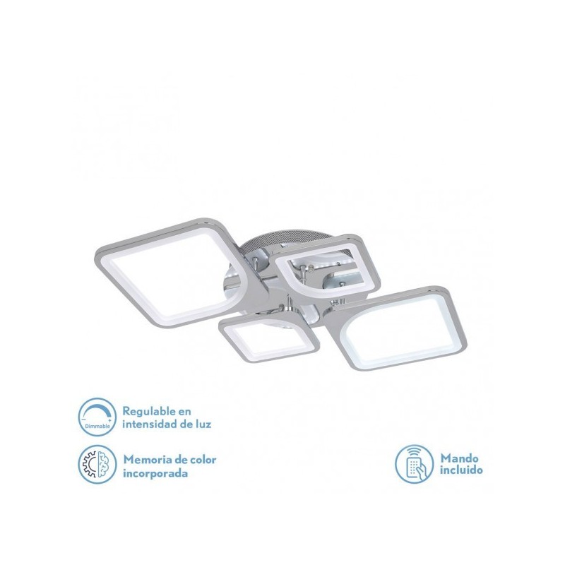 Plafon 86w 3000-4000-6500k Cromo Elara 9x76x46 Cm 11610Lm Regulable, Memoria y C. Remoto