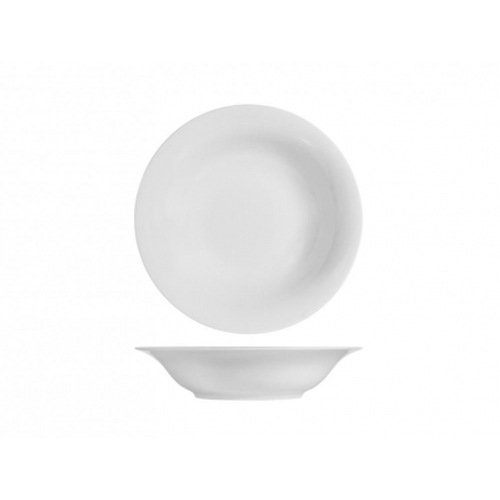 Plato hondo porcelana h&h grabado blanco