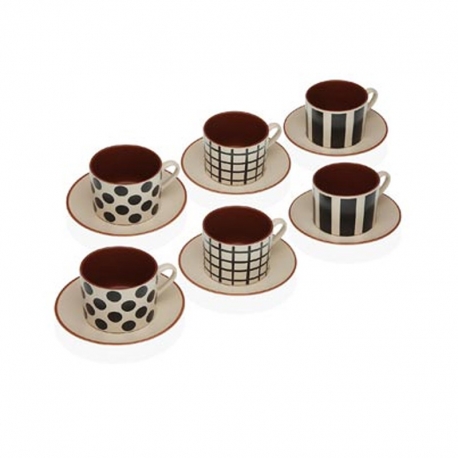 Juego 6 tazas de te con plato black and white