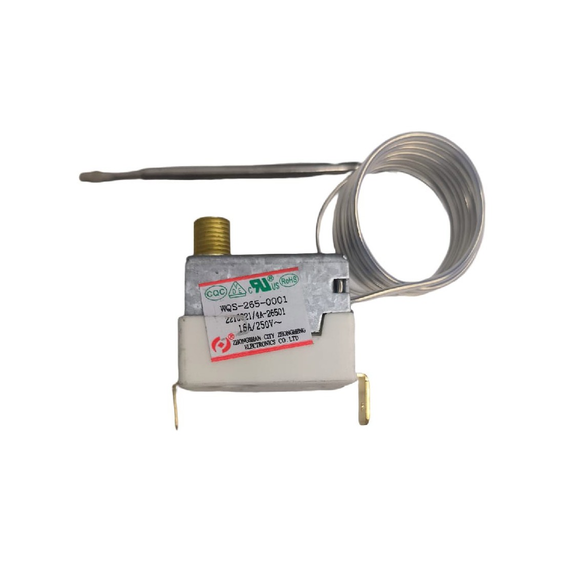 Termostato de seguridad 265ºC  WQS-265-001 16a 250V  Bulbo 70mm Capilar 1000mm