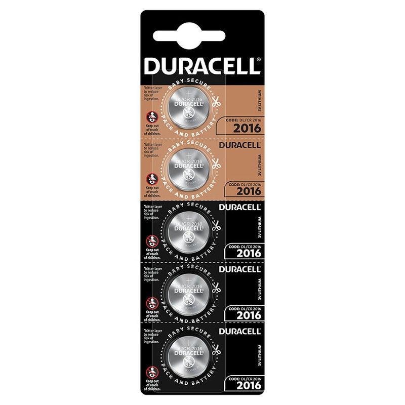 Pila Litio Boton 2016 3V 5 Unid.Duracell 9152R516 Duracell
