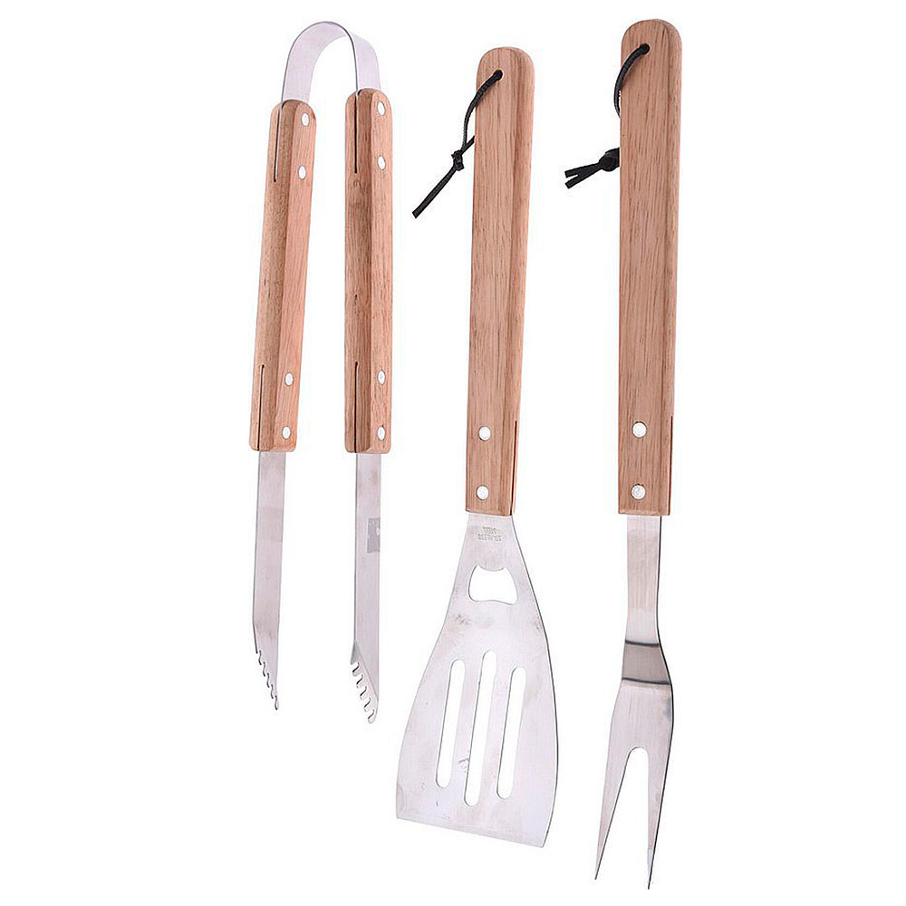 Set Accesorios Barbacoa 3 Piezas Inox/Madera